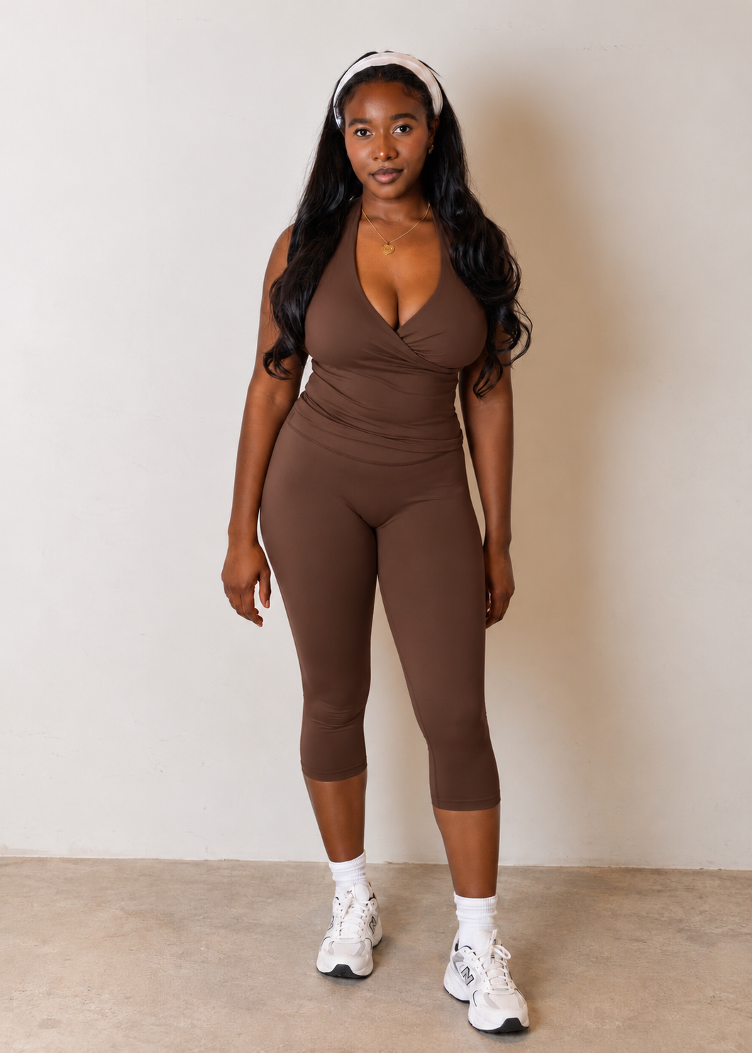 Sculpt Halter Capri Set in mocha brown